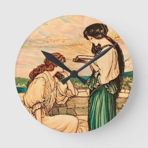 Art Nouveau-vrouwen die aan zee lezen Ronde Klok