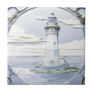 Art Nouveau Vuurtoren Faux Relief Lichtblauw Tegeltje