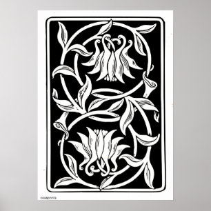 Art nouveau wall art flowers silhouette poster