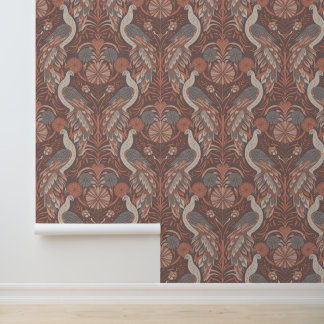 Art Nouveau warme tint pauw Behang