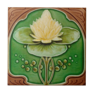 Art Nouveau Water Lily Antiek reproductie Tegeltje
