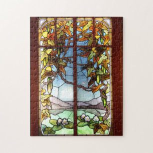 Art Nouveau Waterlily Flowers Glas in lood Puzzle Legpuzzel