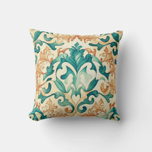 Art Nouveau Waterverf Green en Oranje Kussen