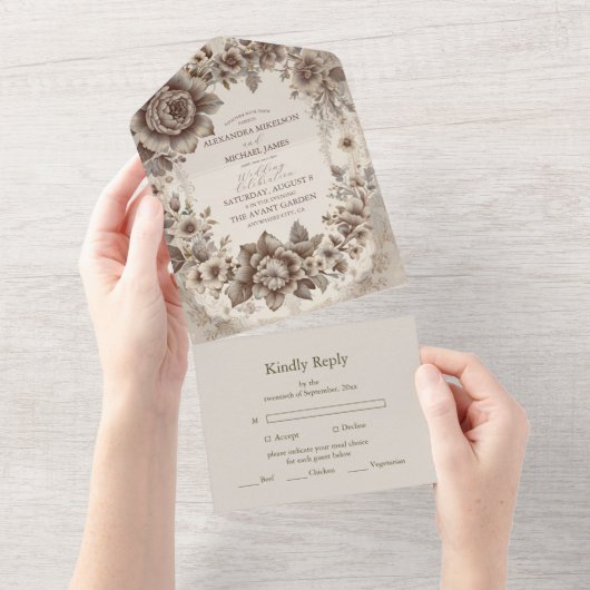  Art Nouveau Wedding All In One Uitnodiging (Afscheurbaar)