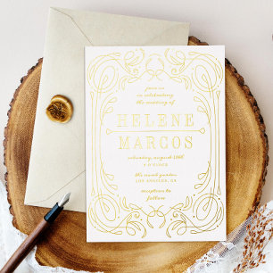 Art Nouveau Wedding Fantinework Gold Folie Uitnodiging