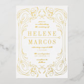 Art Nouveau Wedding Fantinework Gold Folie Uitnodiging (Voorkant)