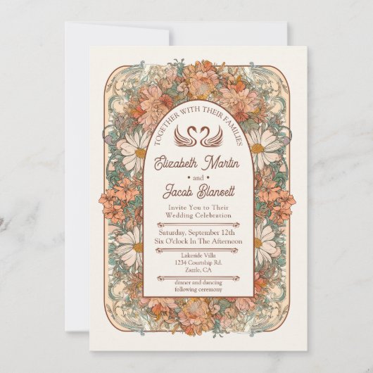 Art Nouveau Wedding Invitation Kaart (Voorkant)