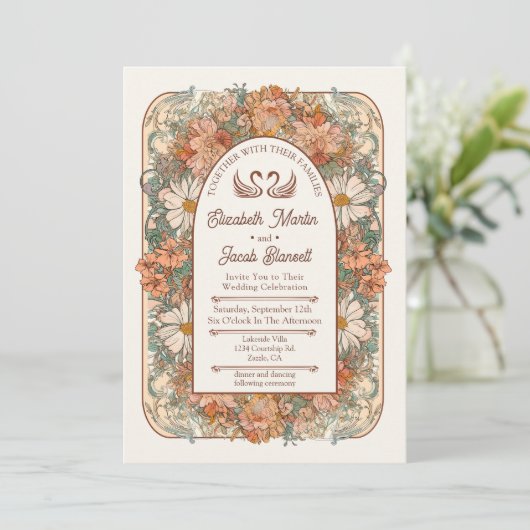 Art Nouveau Wedding Invitation Kaart (Staand voorkant)