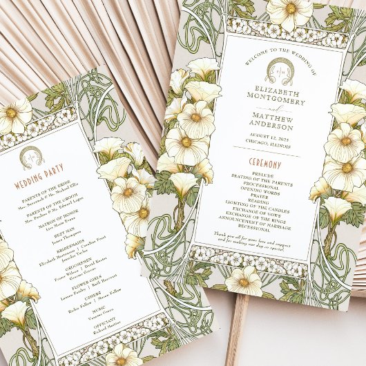 Art Nouveau Wedding Program Cream Bloemen Kaart