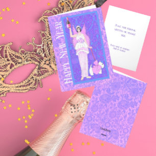 Art Nouveau Westie Hond Roze Paarse Nieuwjaarskaar Bedankkaart