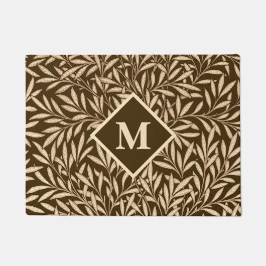 Art Nouveau Willow met Monogram, Bruin en Beige Deurmat (Voorkant)