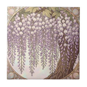 Art Nouveau Wisteria Bloem Gouden Lijst Tegeltje