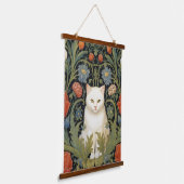 Art nouveau witte kat in de tuin hangend wandkleed (Gebogen)