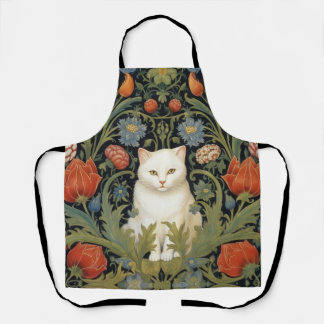 Art nouveau witte kat in de tuin schort