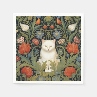 Art nouveau witte kat in de tuin servet