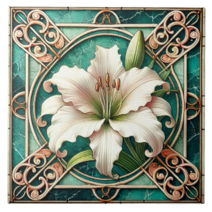 Art Nouveau Witte Lelie Bloem Motief Tegeltje