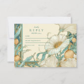 Art Nouveau Witte Poppy bruiloft RSVP Kaartje (Voorkant)