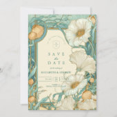 Art Nouveau Witte Poppy bruiloft Save The Date (Voorkant)