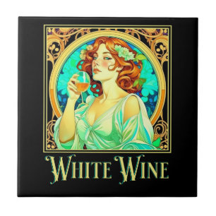Art Nouveau Witte Wijn Tegeltje