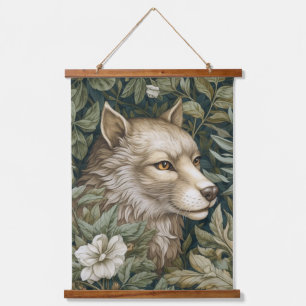 Art nouveau wolf in de bladeren hangend wandkleed