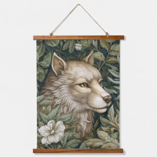 Art nouveau wolf in de bladeren hangend wandkleed