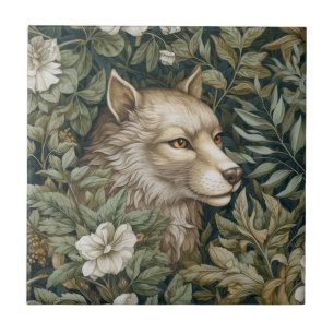 Art nouveau wolf in de bladeren tegeltje