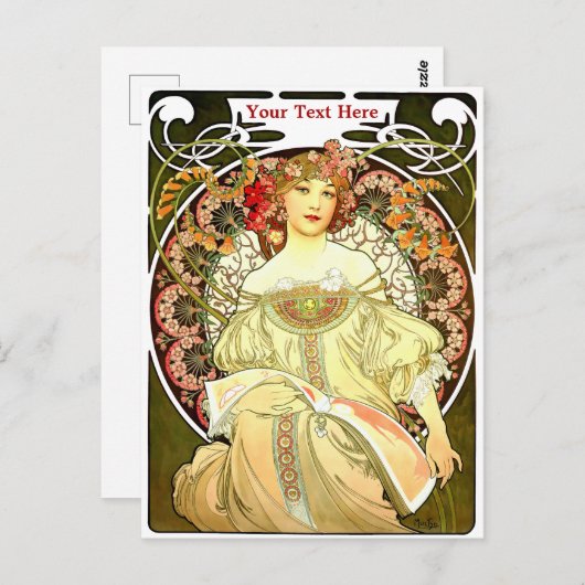  Art Nouveau Woman & Book van Alphonse Mucha Briefkaart (Voorkant / Achterkant)