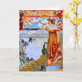 Art Nouveau Woman en Peacock Kaart (Gele Bloem)