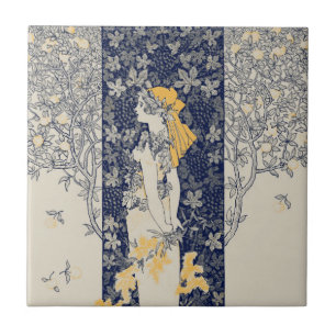 Art Nouveau Woman Illustratie uit 1895 Tegeltje