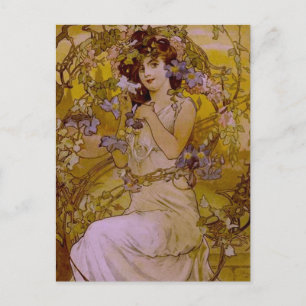 Art Nouveau Woman met Clematis Briefkaart