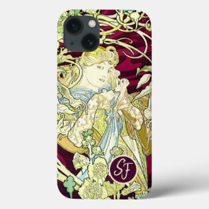  Art Nouveau Woman met Daisy Monogramed iPhone 13 Hoesje