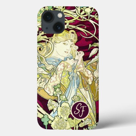  Art Nouveau Woman met Daisy Monogramed Case-Mate iPhone Case (Achterkant)