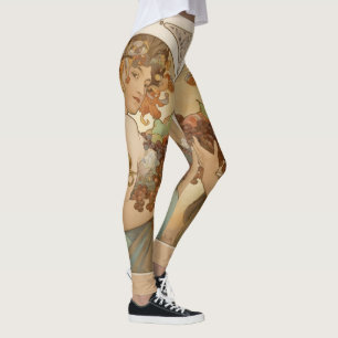 Art Nouveau Woman met Fruit Alphonse Mucha Leggings