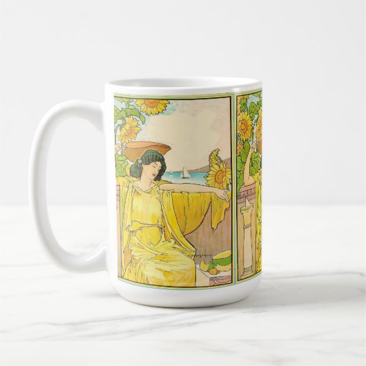 Art Nouveau Woman met zonnebloemen Koffiemok (Links)