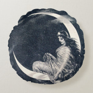 Art Nouveau Woman op de maan van de maan van Cres Rond Kussen