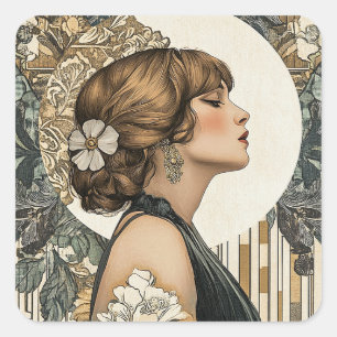 Art Nouveau Woman Vierkante Sticker