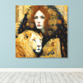 Art Nouveau Woman With Leon Inspired By Klimt Canvas Afdruk (Insitu (Houten vloer))