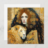 Art Nouveau Woman With Leon Inspired By Klimt Save The Date (Voorkant / Achterkant)