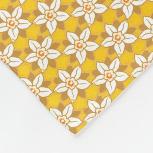 Art Nouveau yellow Jonquil floral wallpaper damask Fleece Deken