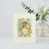 Art Nouveau Young Woman Girl met sterbloemen Briefkaart (Staand voorkant)