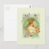 Art Nouveau Young Woman Girl met sterbloemen Briefkaart (Voorkant / Achterkant)