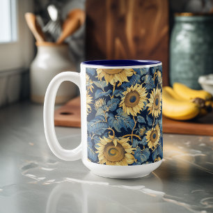 Art Nouveau Zonnebloemen Tweekleurige Koffiemok
