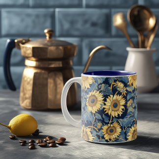 Art Nouveau Zonnebloemen Tweekleurige Koffiemok