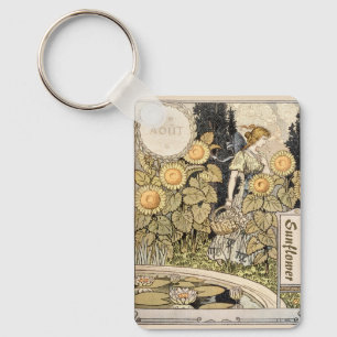 Art Nouveau-zonnebloementuin Vrouw Grasset uit het Sleutelhanger