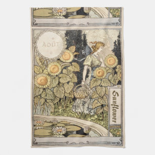 Art Nouveau-zonnebloementuin Vrouw Grasset uit het Theedoek