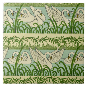 Art Nouveau Zwanenpatroon – Vintage Botanische Zwa Tegeltje