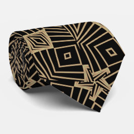 Art Nouveau Zwart en Beige Diamanten Patroon Stropdas