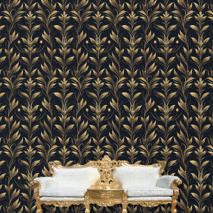 Art Nouveau Zwart en Goud Bladblad Peel en Stick Behang