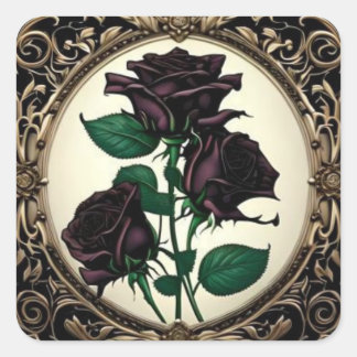 Art Nouveau Zwart Roos Botanische Kunst Vierkante Sticker