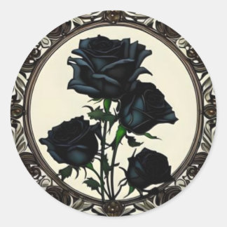 Art Nouveau Zwart Roos Floral Design Ronde Sticker